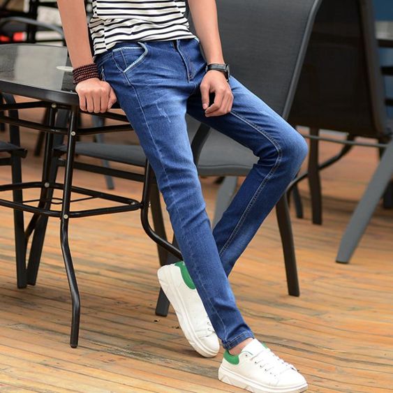 春夏新款牛仔褲男彈力修身小腳褲青年男士韓版潮流學生褲子男薄款