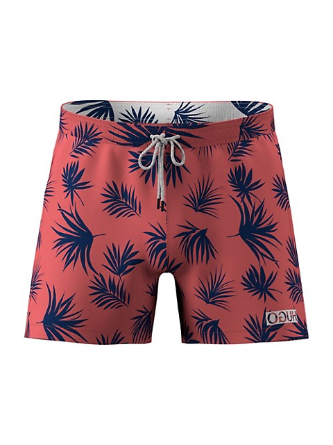 These drawstring shorts feature a bold palm leaf print with signature logo trim.; Elasticized drawst