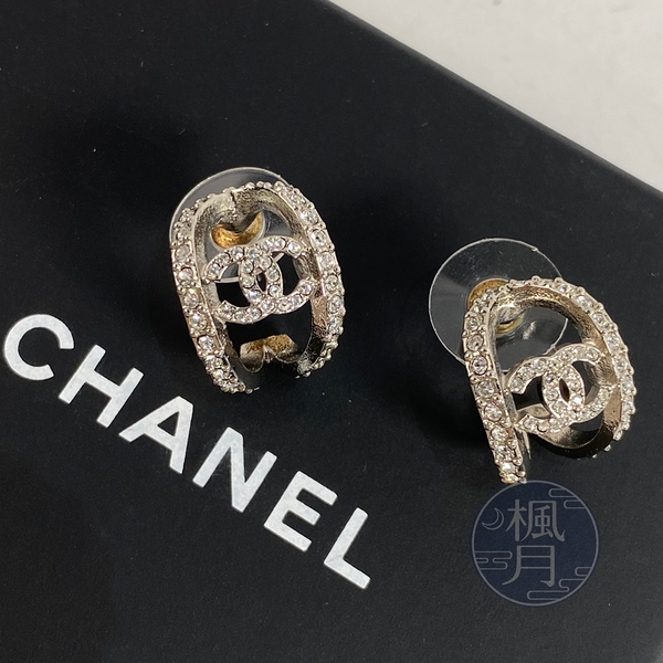 BRAND楓月 CHANEL 香奈兒 A22 A 銀水鑽拱型耳環 配件 配飾 飾品 精品首飾 時尚流行
