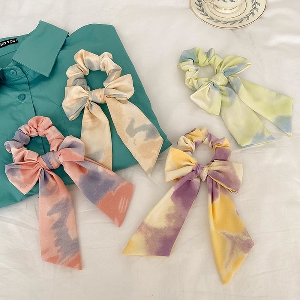 sppgge ONE~油畫少女蝴蝶結髮繩髮帶髮圈飄帶頭繩髮飾日韓超仙女頭飾皮筋扎頭