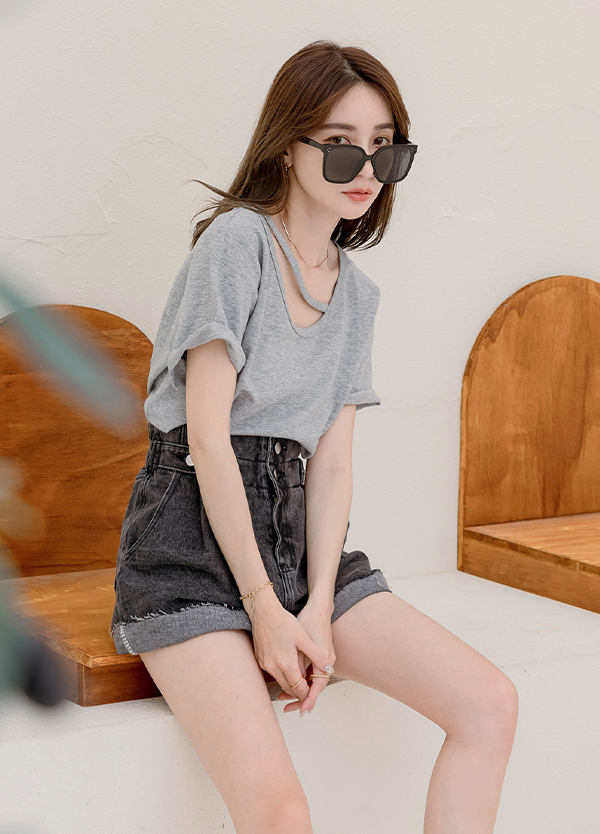 兩色反折牛仔短褲