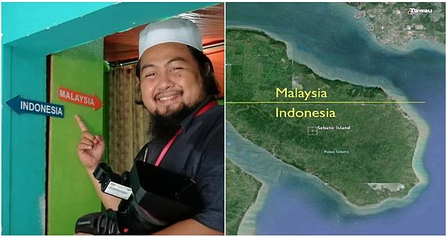 Sebuah rumah dibangun di atas Indonesia dan Malaysia.