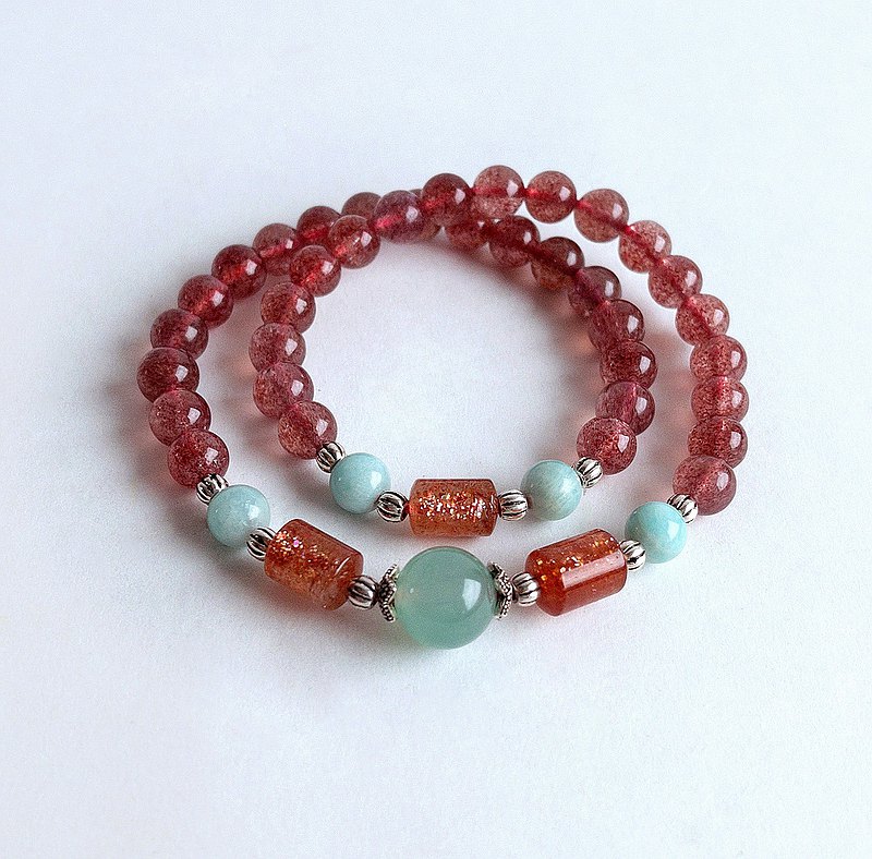寶石系 天然礦石 草莓晶 金太陽石 925純銀 手鍊