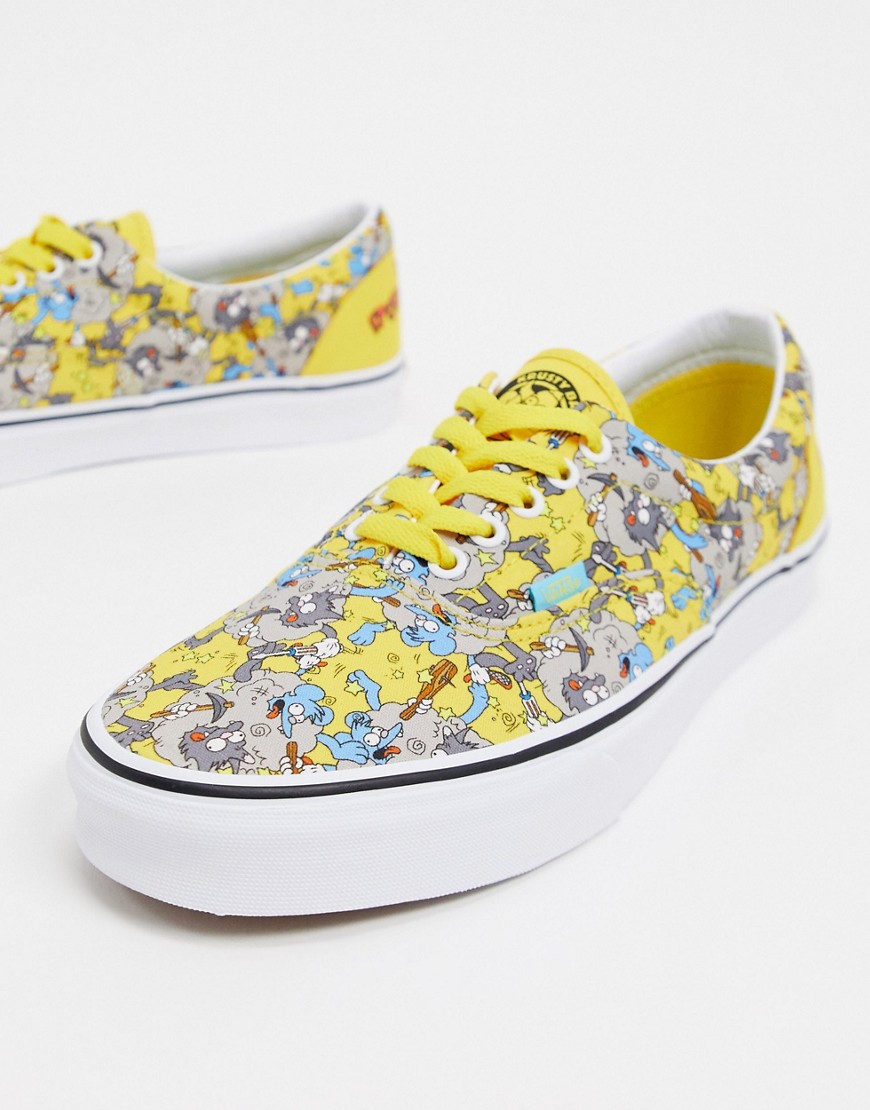 Trainers by Vans Collaboration with The Simpsons The Simpsons graphic print Low-profile design Lace-up fastening Padded cuff Signature Vans branding 'The Itchy & Scratchy Show' slogan to heel Chunky midsole Rubber outsole Signature waffle tread