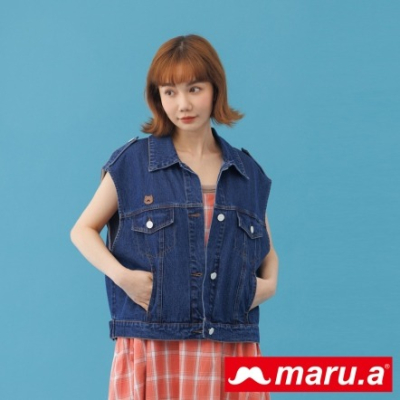 【maru.a】經典單寧GIRL後排釦造型刷色短版背心-深藍 23332512