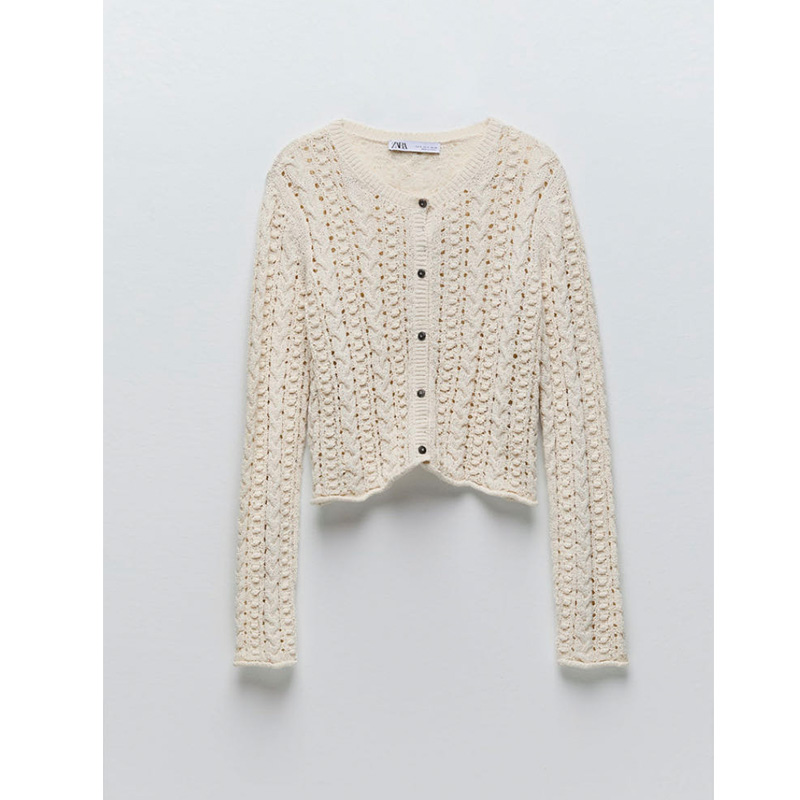 ZARA KISS 秋季新品 提花網眼布珠寶紐扣針織衫開衫女 6771043