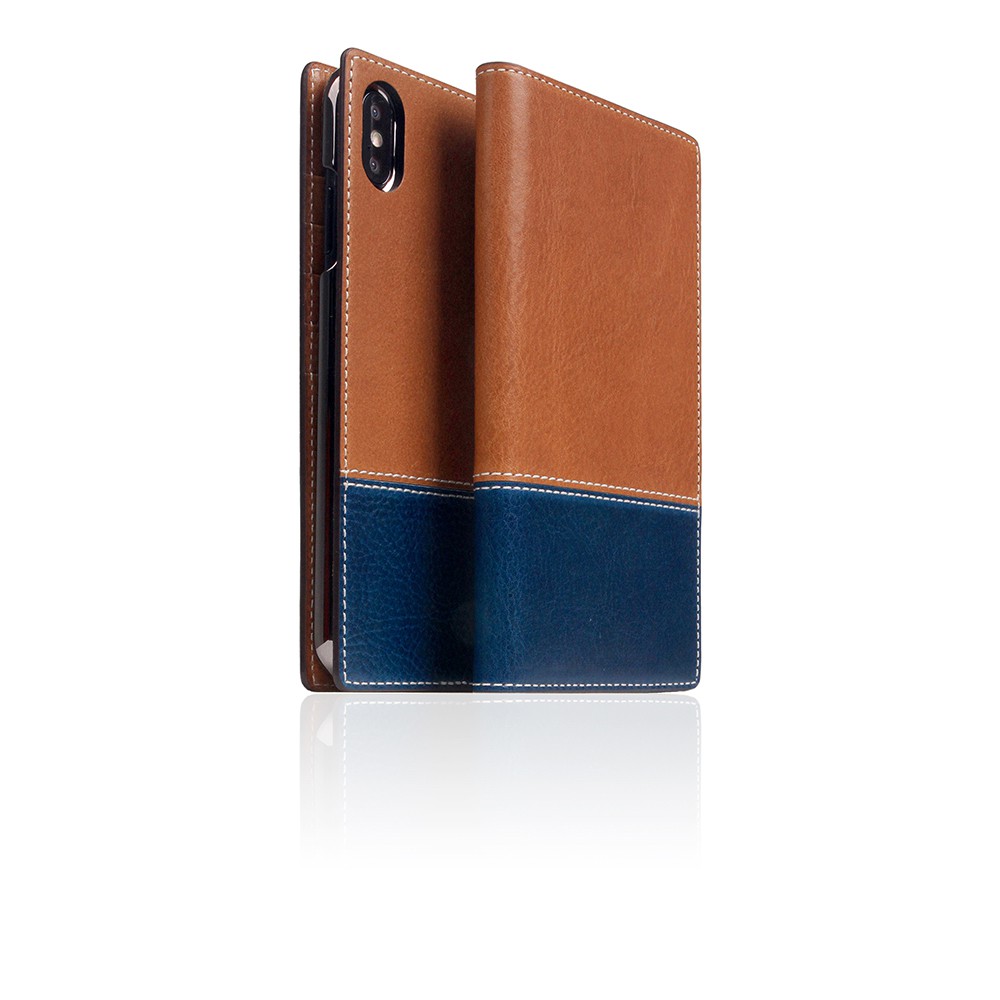 【SLG Design】D+ ITL 雙色混搭 頂級真皮皮套-褐藍(iPhone XS Max)[台灣代理]