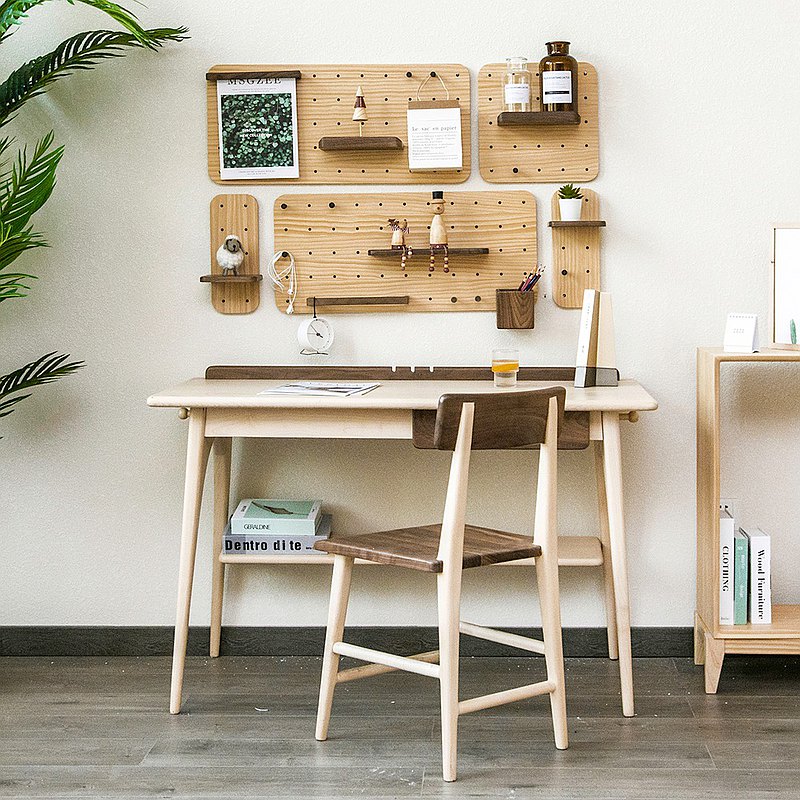 免打孔洞洞板實木掛牆壁收納置物板木板書架電視牆隔板牆上置物架