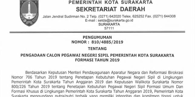 Pemkot Surakarta Alokasikan 407 Formasi Di Cpns 2019 Apa Saja Kompas Com Line Today