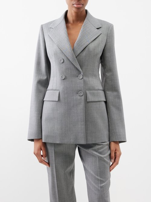 Another Tomorrow - Double-breasted Wool Blazer - Womens - Grey
