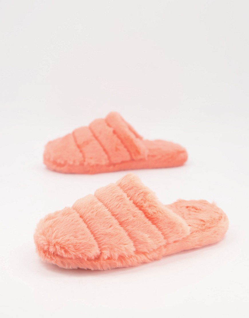 Slippers by ASOS DESIGN Keep it cosy Quilted design Slip-on style Round toe Open back Flat sole