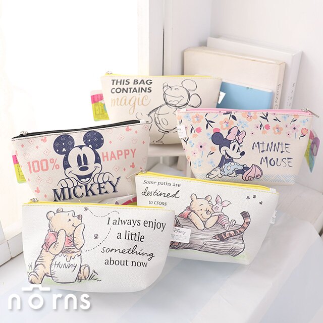 【迪士尼船型皮革化妝包】Norns 正版授權 荔枝皮質 T型拉鍊水餃包 筆袋 文具美妝收納包 米奇米妮維尼小豬 好窩生活節