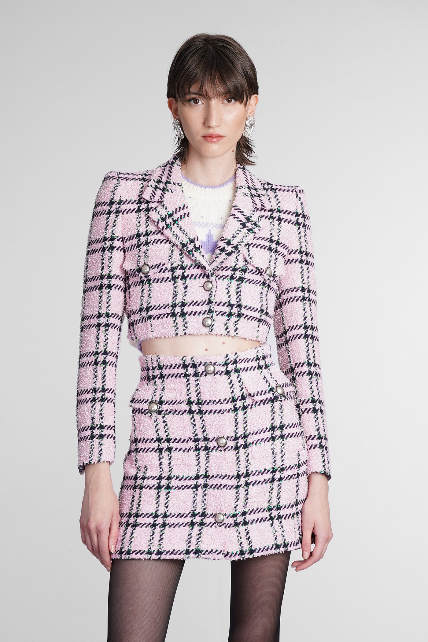 Alessandra Rich Blazer In Rose-pink Wool