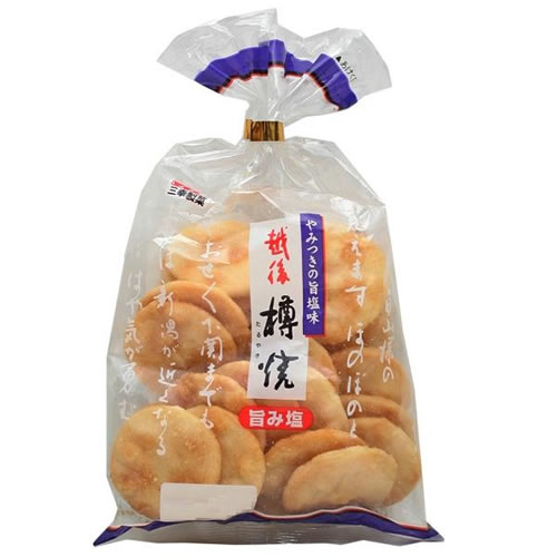 越後旨鹽米果,口感酥脆,咀嚼感十足,越嚼越覺得香脆。 滋味鹹甜,酥脆爽口。 不論是出遊、同樂、下午茶、點心,陪你歡聚每個時刻。 ※ 製造日期與有效期限，商品成分與適用注意事項皆標示於包裝或產品中※ 本