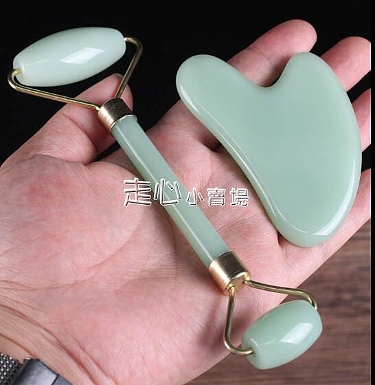 玉石按摩女滾輪水晶器天然臉面部棒臉部經絡刮痧撥筋玉