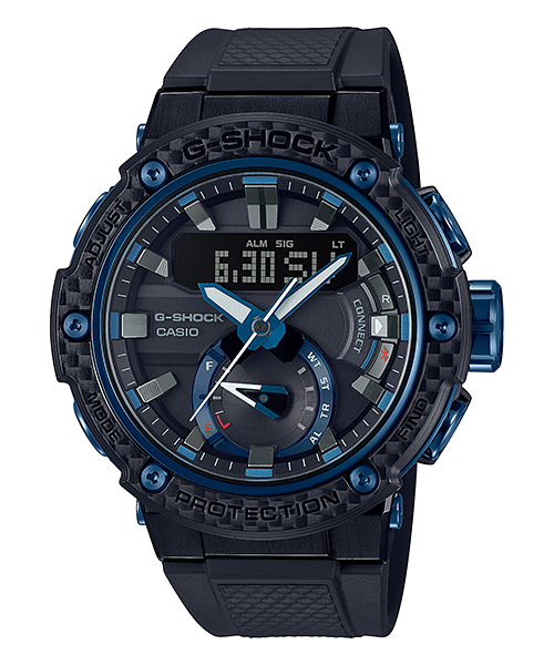 CASIO 卡西歐 GST-B200X-1A2 G-SHOCK系列G-STEEL碳纖維防護構造潮流運動錶 黑 藍 50mm