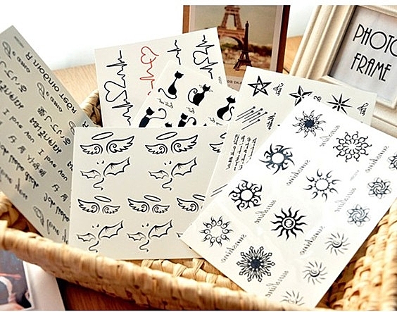 刺青貼紙 紋身貼紙 創意貼紙 男女款貓咪太陽星芒 紋身貼【A1012】