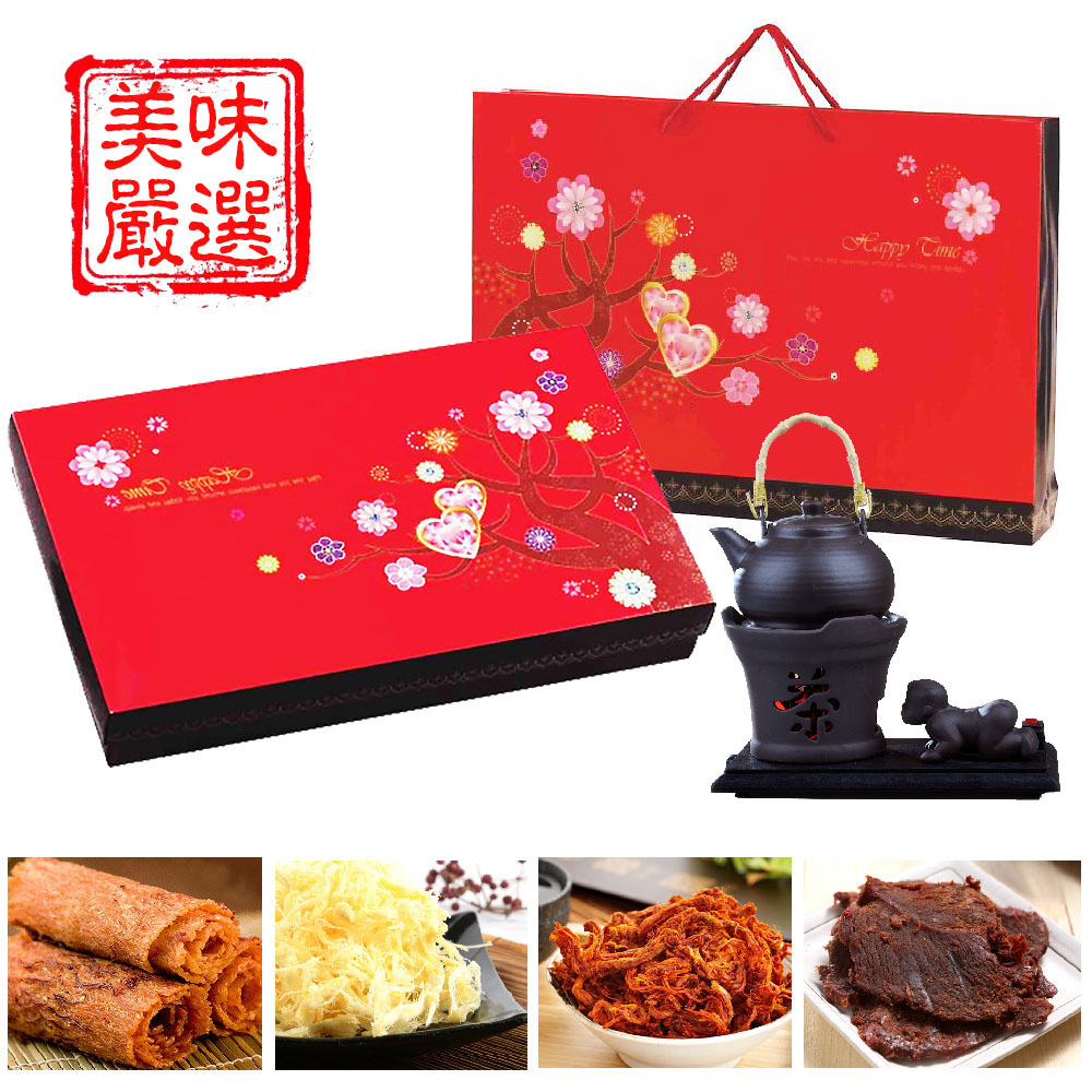 【買一送一】瘋神邦禮御海陸饗宴禮盒(豬肉絲130g、辣味牛肉乾120g、碳烤魷魚片120g、原味魷魚絲120g)