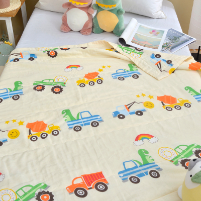 【La Belle】義大利Fancy Belle《跑跑卡車》雙層紗兒童天竺棉四季被(120*150CM)