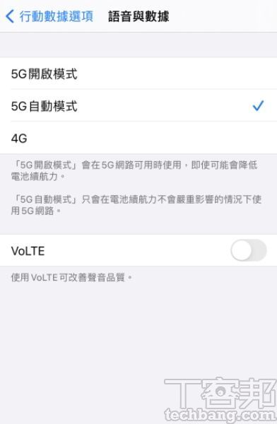 智慧數據模式開啟「5G自動模式」後，會根據iPhone使用狀況，自動分配5G與4G連線，達到省電的目的。