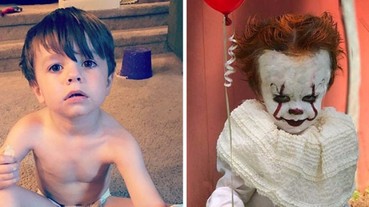 〔丑人多作怪〕3 歲男童化身史蒂芬金電影《牠》恐怖小丑，出自攝影師哥哥之手！