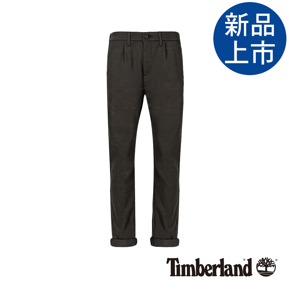 Timberland 男款炭黑色斜紋布彈性修身錐形休閒長褲|A1WGQP01