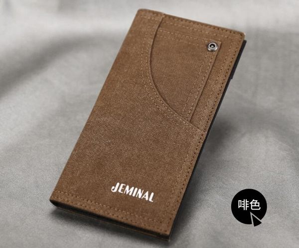 複古帆布長款簡約薄錢夾手拿包 休閑運動布夾手機包 魔術貼錢夾錢包 多功能男手包 新款長款錢包