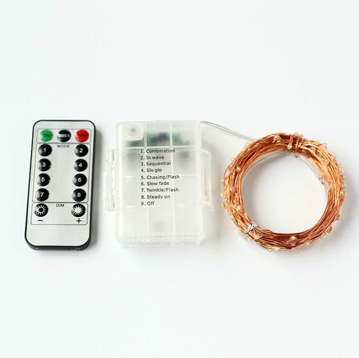 燈串10米100燈(四彩)萬聖聖誕裝飾八功能遙控防水電池盒銅線燈串彩燈