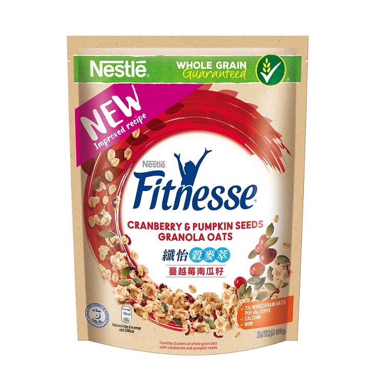 雀巢纖怡早餐新選擇 酥脆granola美味又營養 衷於天然的新鮮滋味，不能錯過的早餐穀物新體驗 蔓越莓x南瓜籽 酸甜浪漫滋味與酥脆穀物交織的幸福饗宴 Granola｜口感：酥脆｜甜度：半糖 ★★★☆☆