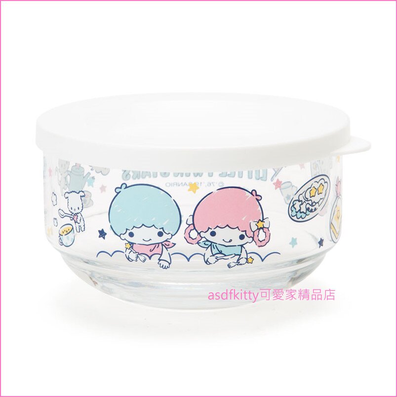 asdfkitty可愛家☆雙子星吃早餐有蓋透明玻璃碗/保鮮盒-360ML-日本製