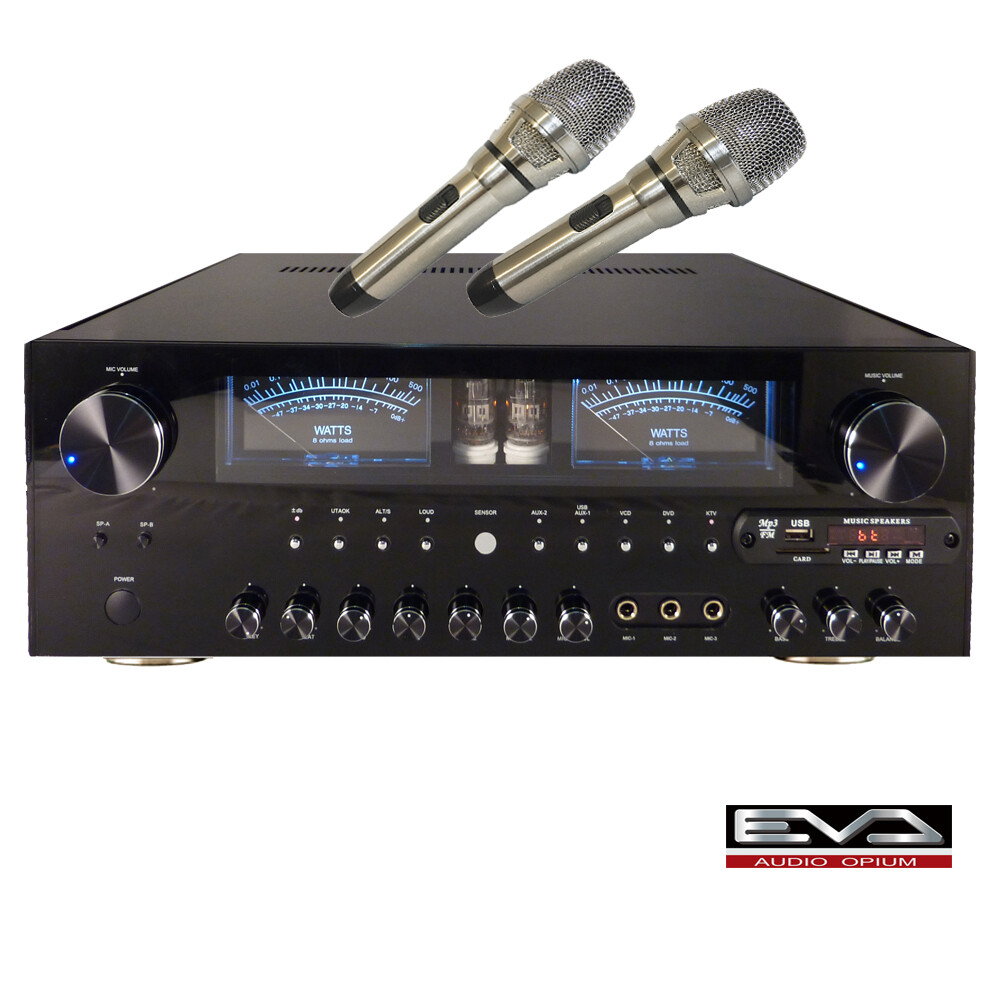 *****送專業級不迴受有線麥克風2支***** 台灣製造~品質看的到,真材又實料 針對想聽高品質音樂又想歡唱震撼卡啦OK者而開發生產的擴大機~物超所值 支援USB隨身碟播放MP3 可接收藍牙、FM廣