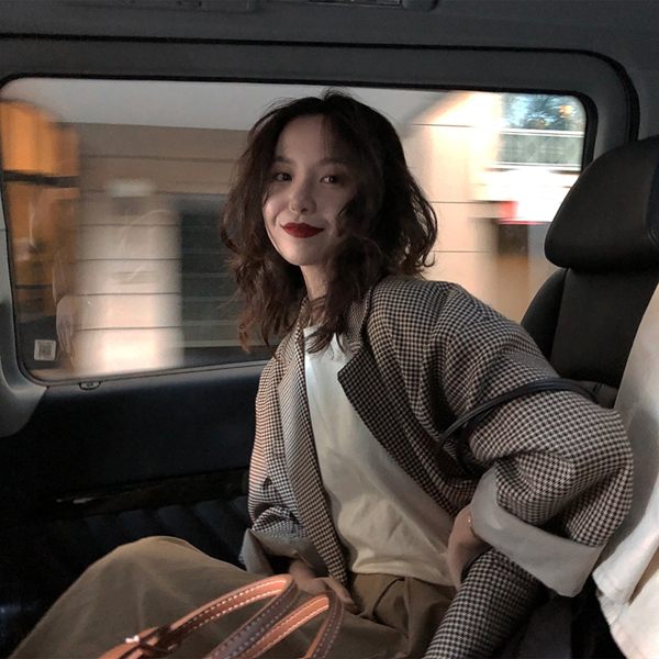 FFAN泛泛 千鳥格西裝外套女2018新款長袖寬鬆休閒復古格紋秋裝WD 檸檬衣舍