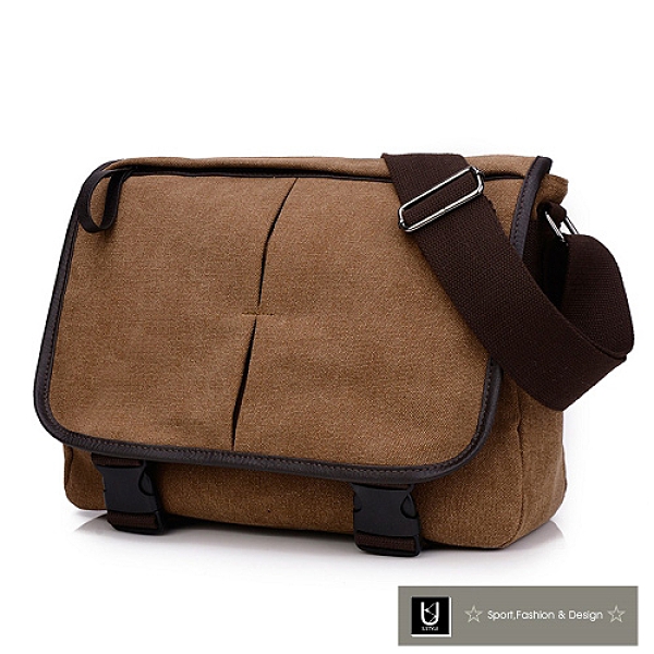 【US.STYLE】韓版牛仔掀蓋學院風肩背包(卡其棕)