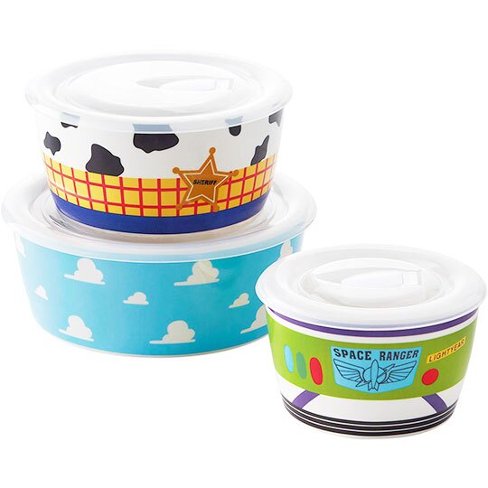 小禮堂 迪士尼 玩具總動員 日製塑膠蓋陶瓷保鮮碗組《3入.藍黃綠.雲朵》湯碗.保鮮盒.便當盒