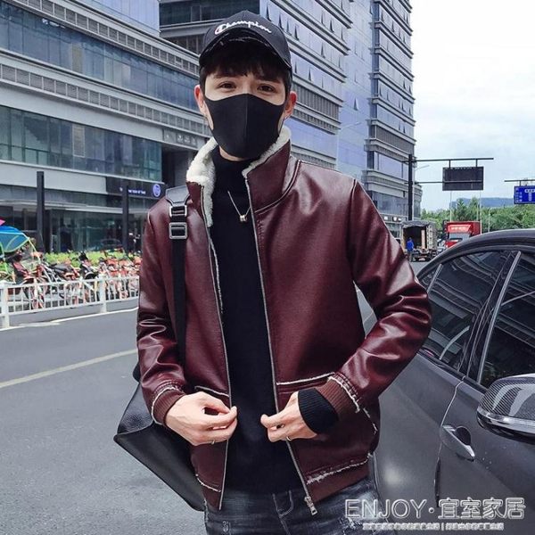 騎行服洋裝 皮衣男潮修身韓版機車帥氣夾克皮毛一體加絨加厚男士外套 宜室家居