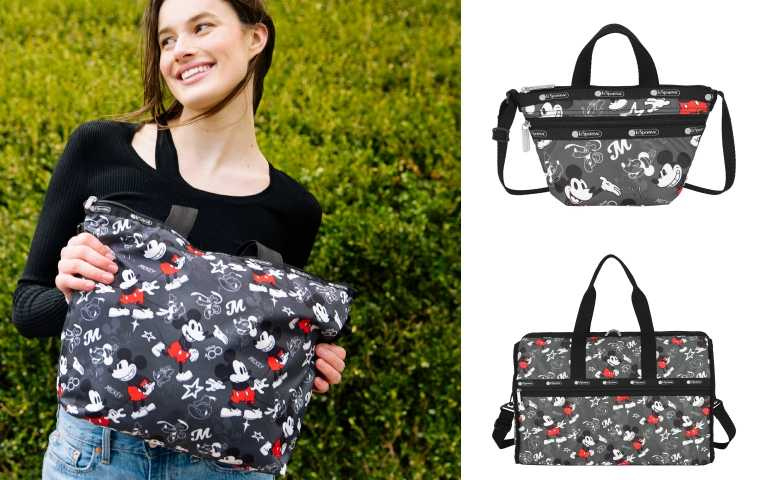 米奇家族兩用托特包／4,800元、米奇家族迷你斜背包／3,000元、米奇家族奢華大型旅行袋／9,800元（圖／品牌提供）
