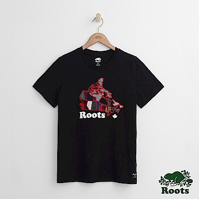 Roots -女裝- 彩格加拿大短袖T恤 - 黑