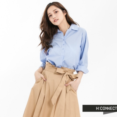 H:CONNECT 韓國品牌 女裝 - 單排釦七分袖襯衫 - 藍(快)