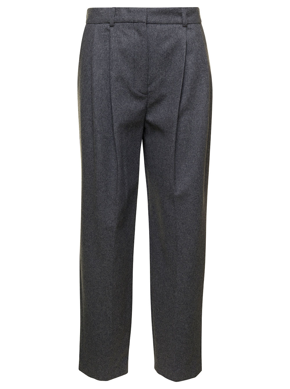 Totême Grey Double Plated Tailored Trousers In Wool Blend Woman