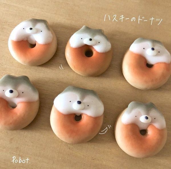 柴どら焼き」「ハスキーのドーナツ」粘土作品が可愛すぎ（いぬのきもち