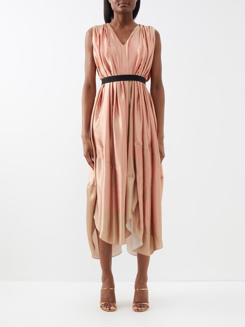 Roksanda - Aamiya Gathered Belted Silk Midi Dress - Womens - Light Pink