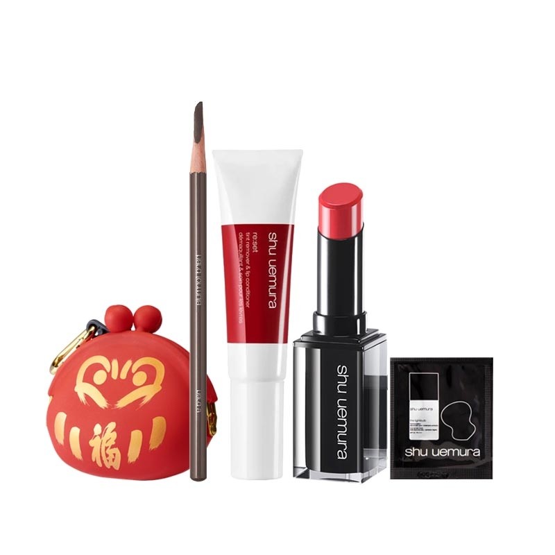 自動武士刀眉筆 橡棕+鑽石光植萃精華粉底 SPF45 PA+++ 764 1ml+開運零錢包+無色限唇膏 (極霧保濕/粉霧保濕/聚光豐潤）+極淨保溼卸唇露 30ml
