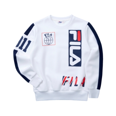 FILA KIDS #肆意極線 長袖圓領T恤-白 1TET-8419-WT