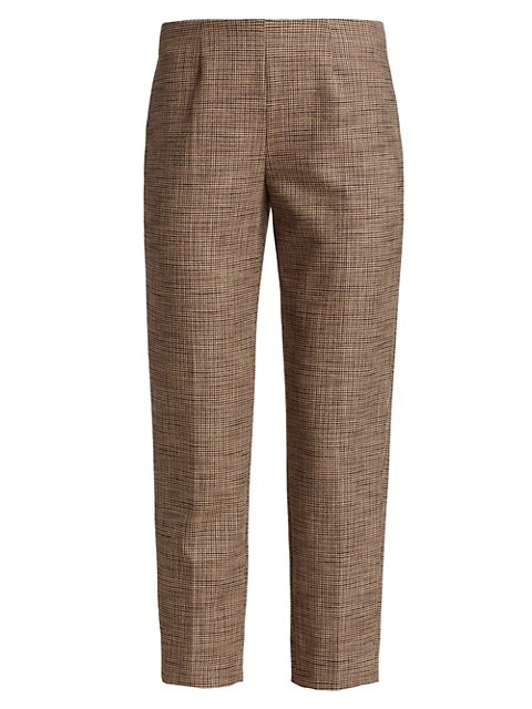 A micro houndstooth print and tapered cropped leg offer a polished appeal to these seamless trousers