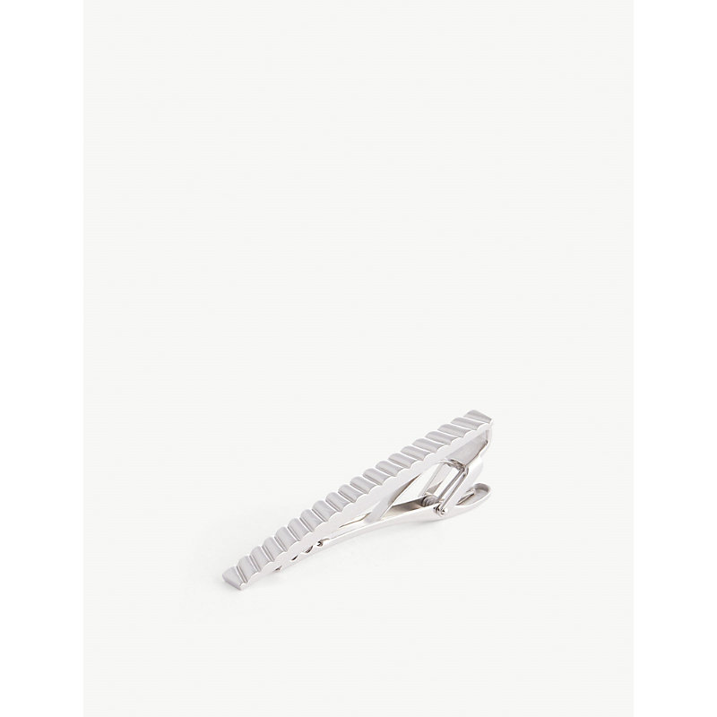 Ridged rhodium-plated brass tie clip