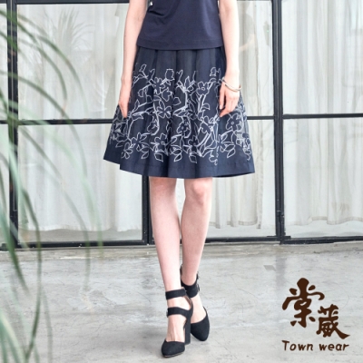 【TOWNWEAR棠葳】優雅花卉透膚中長裙