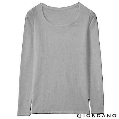 GIORDANO 女款Beau-warmer plus+彈力圓領極暖衣-03 灰色