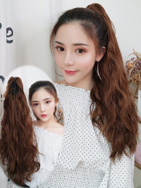 假髮 假髮老虎夾麻花高馬尾女綁帶式辮子長捲髮大波浪逼真中長款假髮片 小宅女