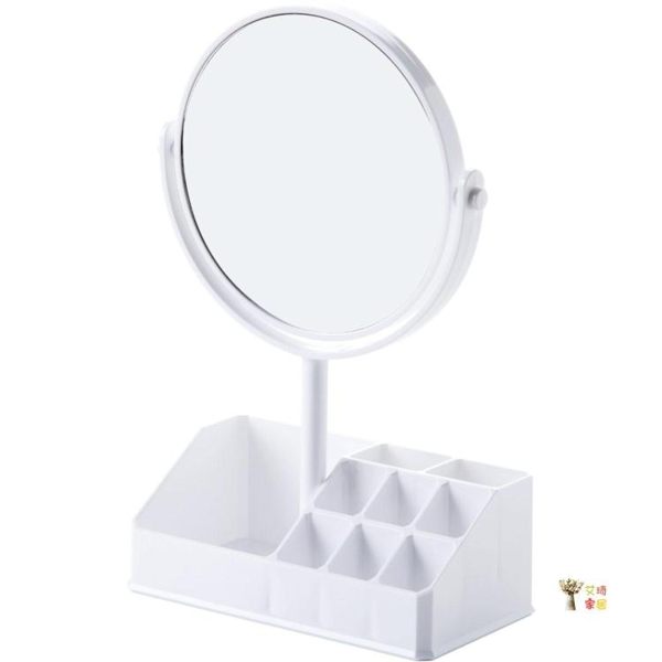 梳妝鏡 台式放大梳妝鏡化妝小鏡子桌面帶收納盒雙面梳妝台化妝鏡