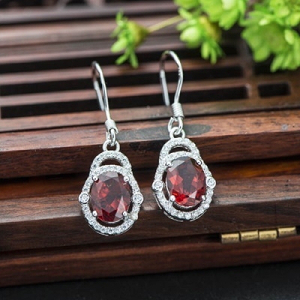 耳環 925純銀紅寶石-時尚百搭生日情人節禮物女飾品73hl74[時尚巴黎]